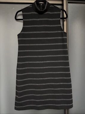 Kenar Black & Gray Striped Sleeveless mock turtleneck Dress